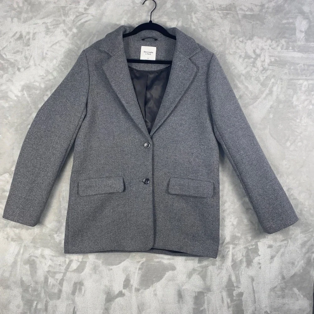 Abercrombie & Fitch Blazer Mens‎ LT Grey Herringbone Wool Blend Jacket 144J0861